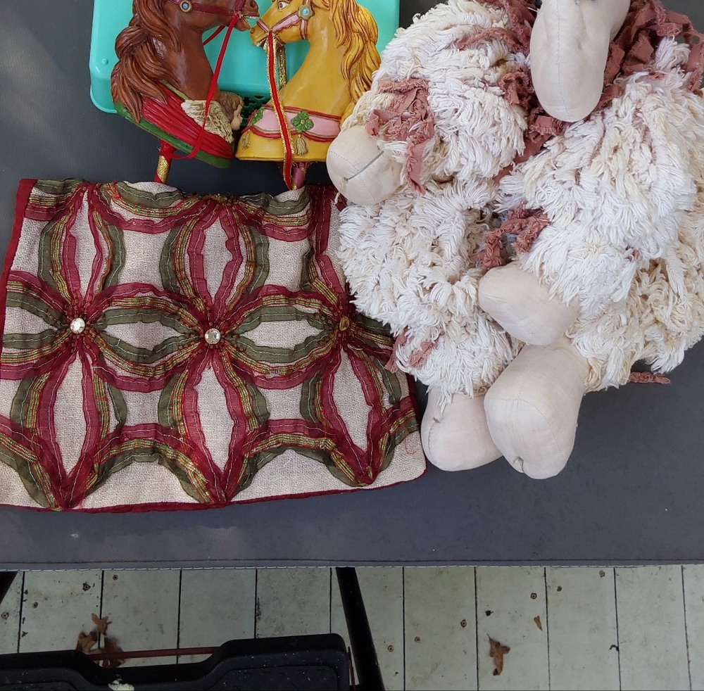 Shabby Chic XMAS decor, Pillow Cover, Moose, 2 Carousel Horses
